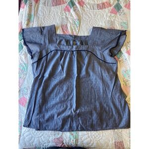 St Johns Bay FloXL Blue Clip Dot Flowy Crochet Trim Cotton Blouse Topwy